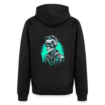 Cooles Skelett Portrait mit Sonnenbrille - Unisex Premium Bio Zip Hoodie - Schwarz - Hinten - Nico (187cm)