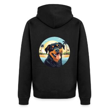 Rottweiler dog on the beach - Unisex Premium Organic Zip Hoodie - black - Back - Nico (187cm)
