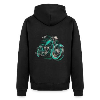 Cool Vintage Motorcycle Chopper in Green Blue - Unisex Premium Organic Zip Hoodie - black - Back - Nico (187cm)