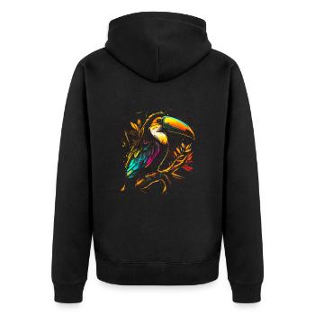 Psychedelic toucan in colorful street art look - Unisex Premium Organic Zip Hoodie - black - Back - Nico (187cm)