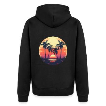 Palmen Sonne Sommer Vintage - Unisex Premium Bio Zip Hoodie - Schwarz - Hinten - Nico (187cm)