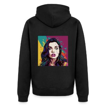 Pop Art Überraschtes Gesicht - Unisex Premium Bio Zip Hoodie - Schwarz - Hinten - Nico (187cm)