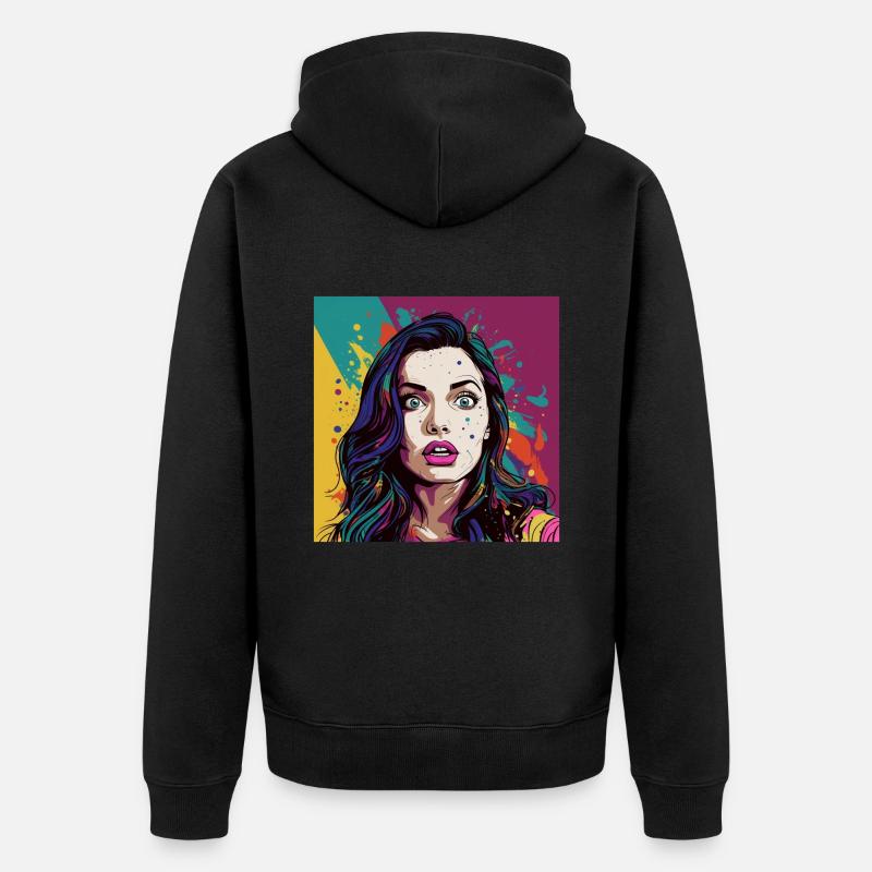 Pop Art Visage surpris - Veste à capuche bio Premium Unisexe - noir