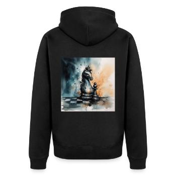 Kunstvoller Schachritter - Unisex Premium Bio Zip Hoodie - Schwarz - Hinten - Nico (187cm)
