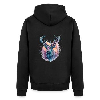 Aquarelle colorée de cerf - Veste à capuche bio Premium Unisexe - noir - Dos - Nico (187cm)