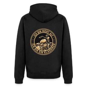 Ich Bin Nicht Alt Ich Bin Ein Klassiker Motorrad - Unisex Premium Bio Zip Hoodie - Schwarz - Hinten - Nico (187cm)