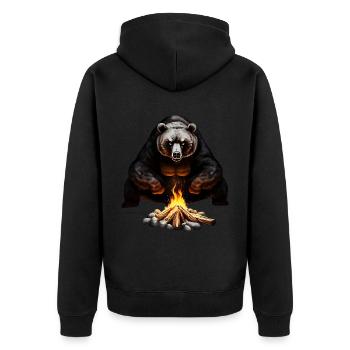 Cozy bear at the campfire - Unisex Premium Organic Zip Hoodie - black - Back - Nico (187cm)