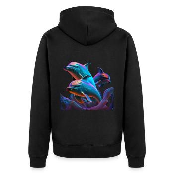Blauer Delphin spielt - Unisex Premium Bio Zip Hoodie - Schwarz - Hinten - Nico (187cm)