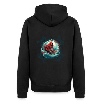 Rotkäppchen surft auf Surfbrett Wolf auf Welle - Unisex Premium Bio Zip Hoodie - Schwarz - Hinten - Nico (187cm)