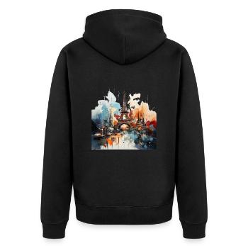 Faszinierendes abstraktes Gemälde des Eiffelturms - Unisex Premium Bio Zip Hoodie - Schwarz - Hinten - Nico (187cm)