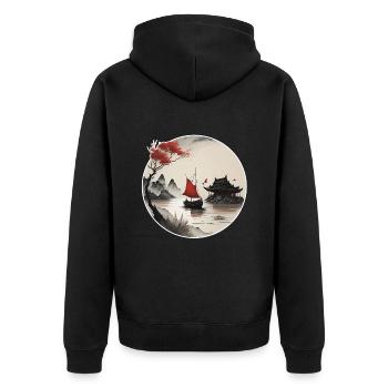 Paysage asiatique - Veste à capuche bio Premium Unisexe - noir - Dos - Nico (187cm)