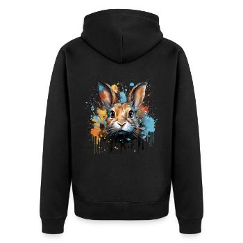 Hasen Kopf Kaninchen Farbspritzer Häschen - Unisex Premium Bio Zip Hoodie - Schwarz - Hinten - Nico (187cm)