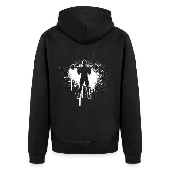 Krafttraining Damen Cardio Herren Ausdauertraining - Unisex Premium Bio Zip Hoodie - Schwarz - Hinten - Nico (187cm)