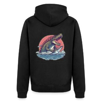 Dinosaurier Dino Fossil Carnivor Herbivor T-Rex - Unisex Premium Bio Zip Hoodie - Schwarz - Hinten - Nico (187cm)