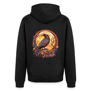 Rabe, Vollmond, keltisch, nordisch, Pagan, Vogel, - Unisex Premium Bio Zip Hoodie - Schwarz - Hinten - Nico (187cm)