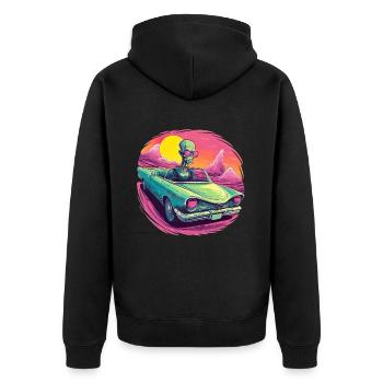 Alien Lowrider Auto Weltall Brille Sonne Wüste - Unisex Premium Bio Zip Hoodie - Schwarz - Hinten - Nico (187cm)