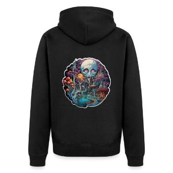 Alien im Pilzland - Unisex Premium Bio Zip Hoodie - Schwarz - Hinten - Nico (187cm)
