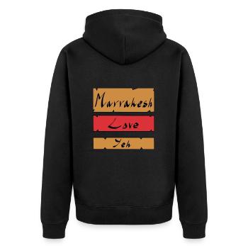 Marrakesch Liebe Yeh - Unisex Premium Bio Zip Hoodie - Schwarz - Hinten - Nico (187cm)