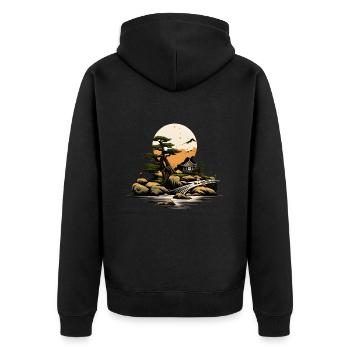 Garden, Japan, River, Tree, Mountain, Cottage, Landscape - Unisex Premium Organic Zip Hoodie - black - Back - Nico (187cm)