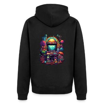 Retro Spielautomat bunt Spielen Zocken Videospiele - Unisex Premium Bio Zip Hoodie - Schwarz - Hinten - Nico (187cm)