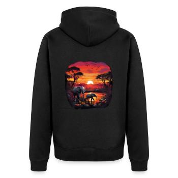 Elephant, Tree, Sunset, Colorful, Animals, Safari - Unisex Premium Organic Zip Hoodie - black - Back - Nico (187cm)
