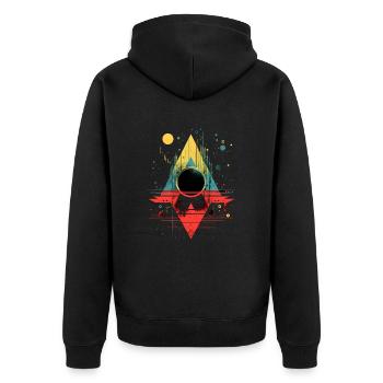 Abstrakt Bunt, Geometrisch - Unisex Premium Bio Zip Hoodie - Schwarz - Hinten - Nico (187cm)