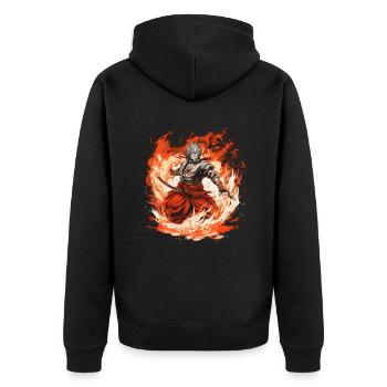 Japanese fighter with fire sword - Unisex Premium Organic Zip Hoodie - black - Back - Nico (187cm)