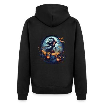 Halloween Witch Broom Night Bat Pumpkin - Unisex Premium Organic Zip Hoodie - black - Back - Nico (187cm)