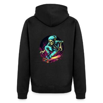 Skateboard Skelett neo - Unisex Premium Bio Zip Hoodie - Schwarz - Hinten - Nico (187cm)