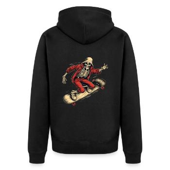 Skateboard Skelett Monster Knochen Untoter - Unisex Premium Bio Zip Hoodie - Schwarz - Hinten - Nico (187cm)