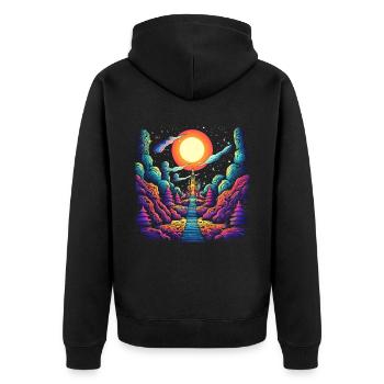Treppe zum Himmel - Psychedelisches Schloss Art - Unisex Premium Bio Zip Hoodie - Schwarz - Hinten - Nico (187cm)