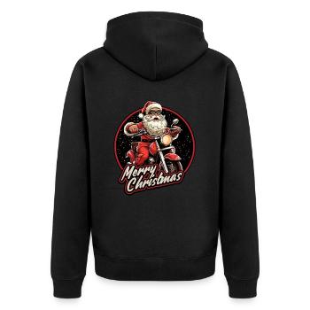 Motorradfahrer Santa Weihnachtsmann Motorrad - Unisex Premium Bio Zip Hoodie - Schwarz - Hinten - Nico (187cm)