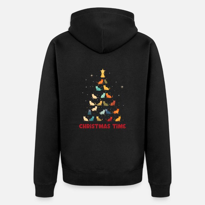 Joyeux Noël Chat Arbre - Veste à capuche bio Premium Unisexe - noir