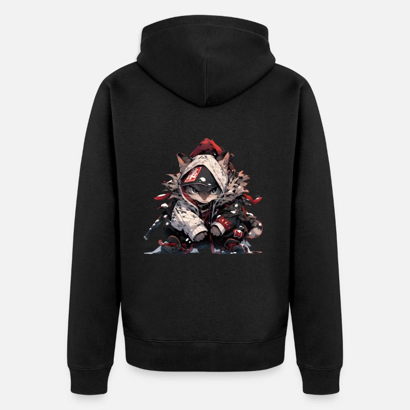 cute samurai cat - Unisex Premium Bio Zip Hoodie - Schwarz