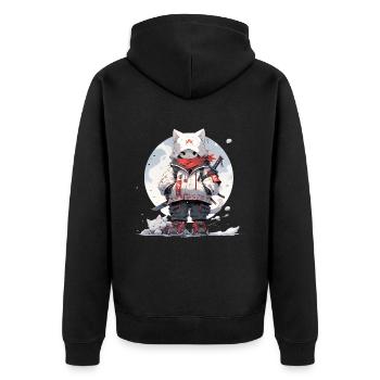 Chat samouraï mignon - Veste à capuche bio Premium Unisexe - noir - Dos - Nico (187cm)