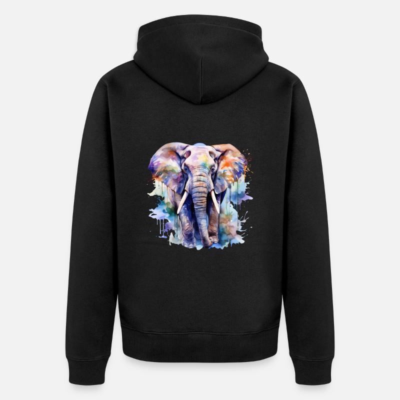 Éléphant, Aquarelle - Veste à capuche bio Premium Unisexe - noir