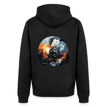 Dampflokomotive - Unisex Premium Bio Zip Hoodie - Schwarz - Hinten - Nico (187cm)