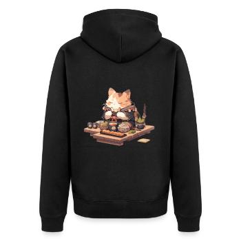 Samurai Cat eat Ramen - Unisex Premium Organic Zip Hoodie - black - Back - Nico (187cm)