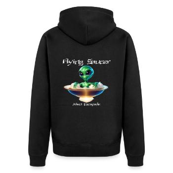 Fliegende Untertasse mit Alien - Unisex Premium Bio Zip Hoodie - Schwarz - Hinten - Nico (187cm)