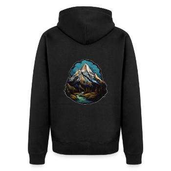 Mountain, Forest, River, Sky, Gloomy, Water, Trees, Summit - Unisex Premium Organic Zip Hoodie - black - Back - Nico (187cm)