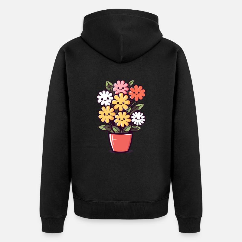 Lachende Blumen im Blumentopf - Unisex Premium Bio Zip Hoodie - Schwarz