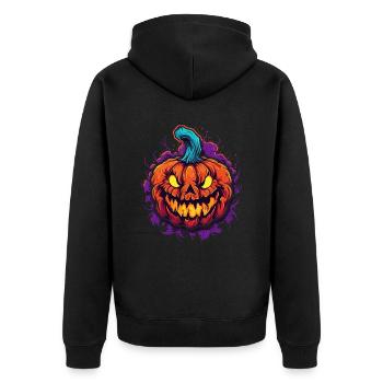Gruseliger Bunter Halloween Kürbis - Unisex Premium Bio Zip Hoodie - Schwarz - Hinten - Nico (187cm)