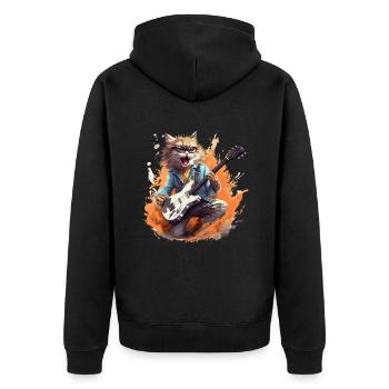 Singender Gitarrenspielender Kater - Unisex Premium Bio Zip Hoodie - Schwarz - Hinten - Nico (187cm)