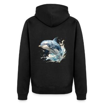 Springender Delfin - Unisex Premium Bio Zip Hoodie - Schwarz - Hinten - Nico (187cm)