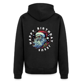 Ugly Christmas Happy Birthday Jesus Weihnachten - Unisex Premium Bio Zip Hoodie - Schwarz - Hinten - Nico (187cm)