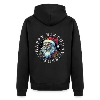 Ugly Christmas Happy Birthday Jesus Weihnachten - Unisex Premium Bio Zip Hoodie - Schwarz - Hinten - Nico (187cm)