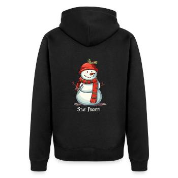 Lustiger Schneemann Stay Frosty - Unisex Premium Bio Zip Hoodie - Schwarz - Hinten - Nico (187cm)
