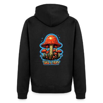 Take A Trip Fliegenpilz Pilze Pilz Sammler - Unisex Premium Bio Zip Hoodie - Schwarz - Hinten - Nico (187cm)