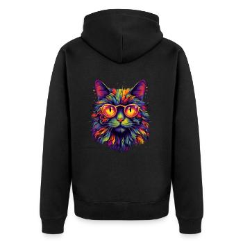 Colorful cat with glasses - Unisex Premium Organic Zip Hoodie - black - Back - Nico (187cm)