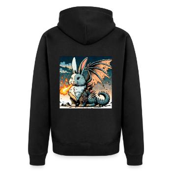 Feuerspeiender Hase Drache #01 - Unisex Premium Bio Zip Hoodie - Schwarz - Hinten - Nico (187cm)